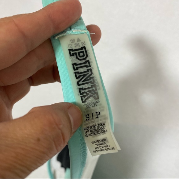 Pink Victoria’s Secret halter Top Bikini Top Teal and black push-up bra padded - Picture 3 of 9